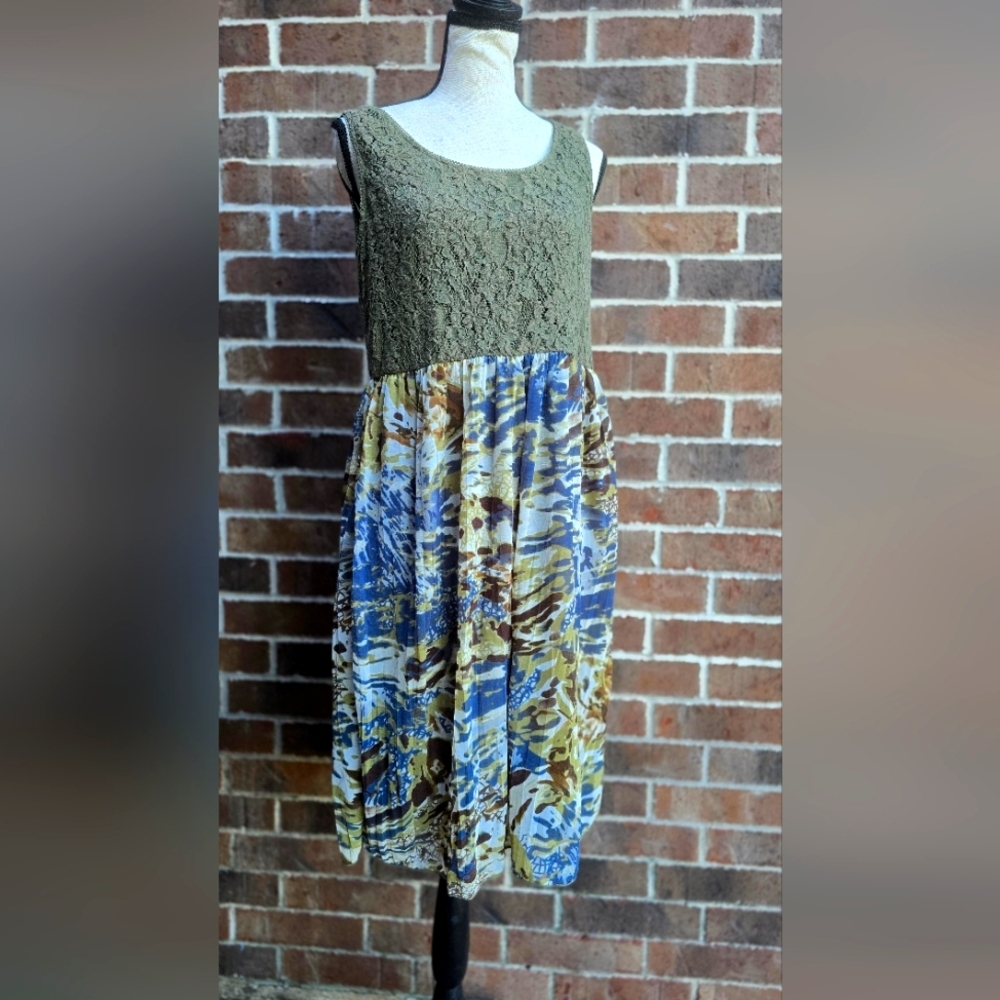 Cato Lace Green and Blue Sleeveless Dress